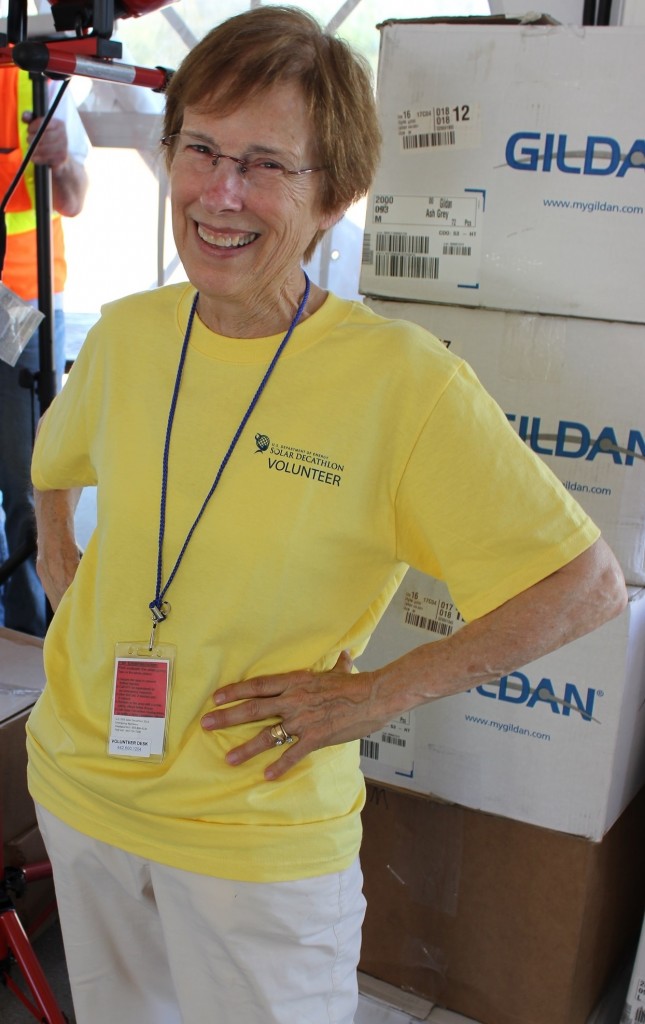 Photo of a woman wearing a volunteer t-shirt.