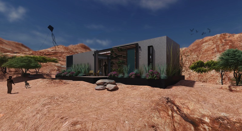A rendering of a home in the desert.