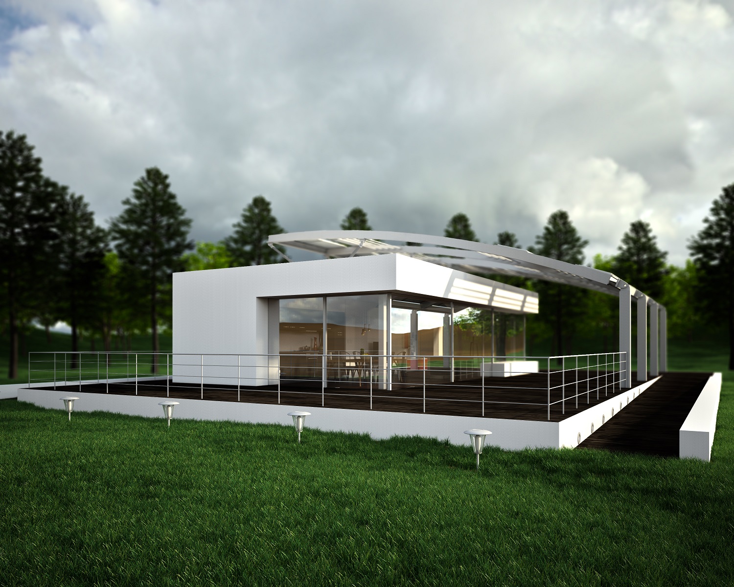 Computer-generated image of a modern-looking house.