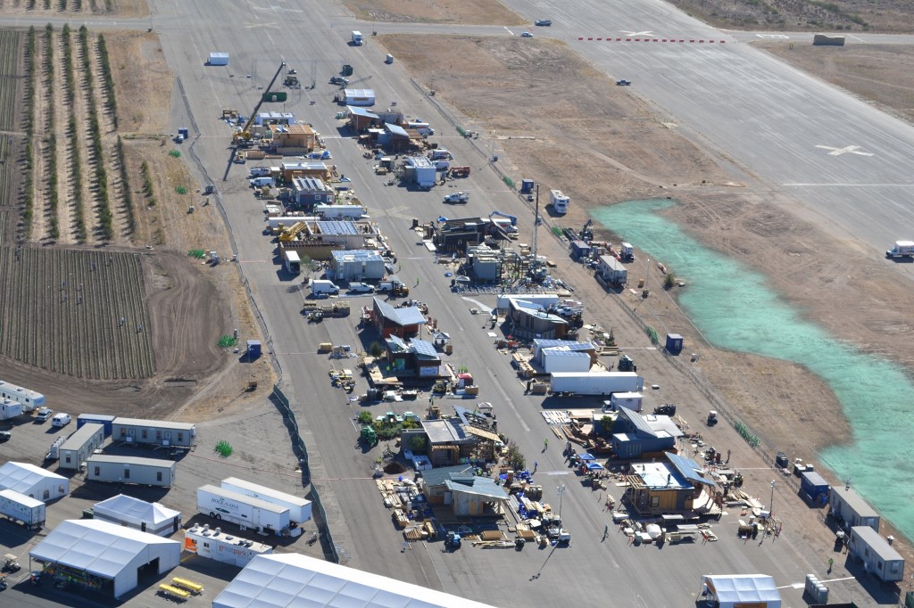 Aerial photo of the Solar Decathlon village under construction.