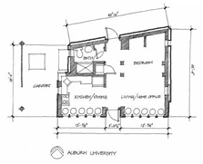 Floor plan drawing of the Auburn University house.