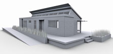 Computer-generated image of the New York Institute of Technology 2007 Solar Decathlon house.