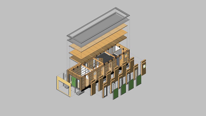 Exterior rendering of the modular “Celsius House” from the Hogeschool Utrecht University of Applied Sciences team in the 2020 Build Challenge.