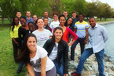 Photo of members of the Hampton University and Old  Dominion University Solar Decathlon 2013 team. 