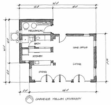 Floor plan drawing of the Carnegie Mellon house.