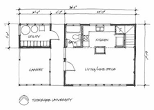 Floor plan drawing of the Tuskegee house.