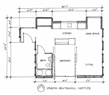Floor plan drawing of the Virginia Tech house.