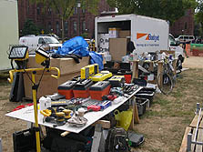 Photo of table of tools at the 2005 Solar Decathlon.