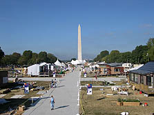 Photo of the 2005 Solar Decathlon on the National Mall looking west.