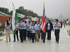 Photo of the 2005 Solar Decathlon team from Puerto Rico walking to the opening ceremonies.