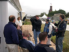 Photo of camera crew interviewing students at the 2005 Solar Decathlon.