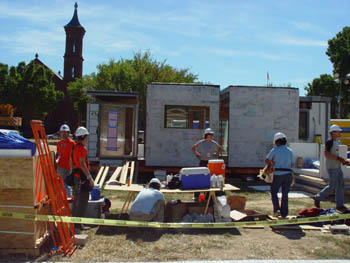 Photo of the University of Texas at Austin Solar Decathlon solar house under construction.