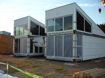 Photo of the Florida International University's Solar Decathlon solar house under construction.