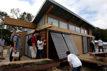 Photo of the Washington State University's evacuated-tube collectors for the home's solar hot water system.