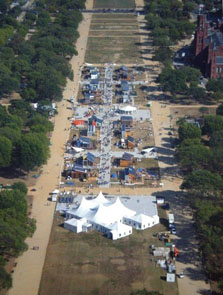 Photo showing the 20 houses of the solar village taken from on high at the Washington Monument.