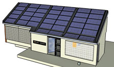 Computer-generated image of the Massachusetts Institute of Technology 2007 Solar Decathlon house.