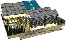 Computer-generated image of the Santa Clara University 2007 Solar Decathlon house.