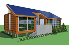 Computer-generated image of the Team Montréal 2007 Solar Decathlon house.