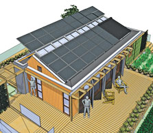 Computer-generated image of the University of Maryland 2007 Solar Decathlon house.