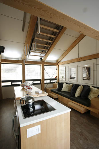 Photo of the living and kitchen areas of the Team Alberta Solar Decathlon 2009 house.