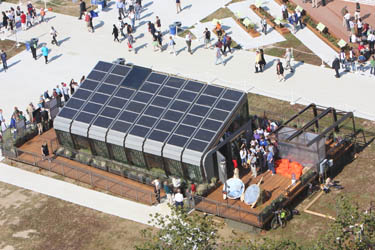 Aerial photo of the exterior of the University of Arizona Solar Decathlon 2009 house.