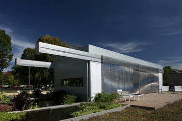 Photo of the exterior of the Virginia Tech Solar Decathlon 2009 house.