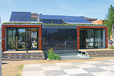Photo of Magic Box fully constructed on the Universidad Politécnica de Madrid campus before Solar Decathlon 2005.